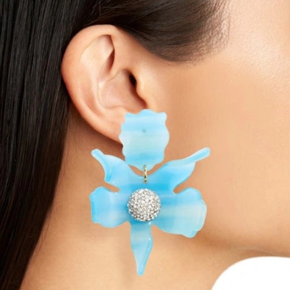 BNWT Lele Sadoughi Lily crystal earring - Teal Swirl - Picture 5 of 7